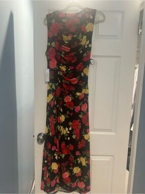Black Floral Sleeveless Maxi Dress with Red & Yellow Blooms